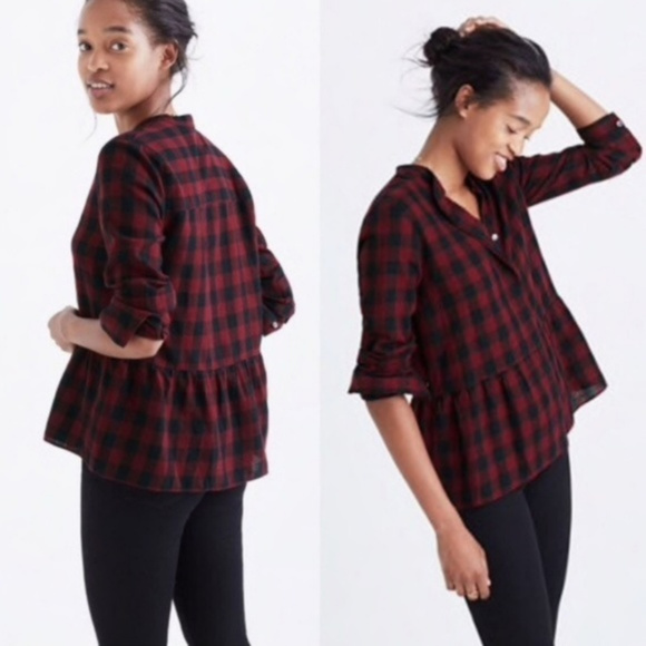 Madewell Tops - Madewell | Lakeside Peplum Top Buffalo Check sz L